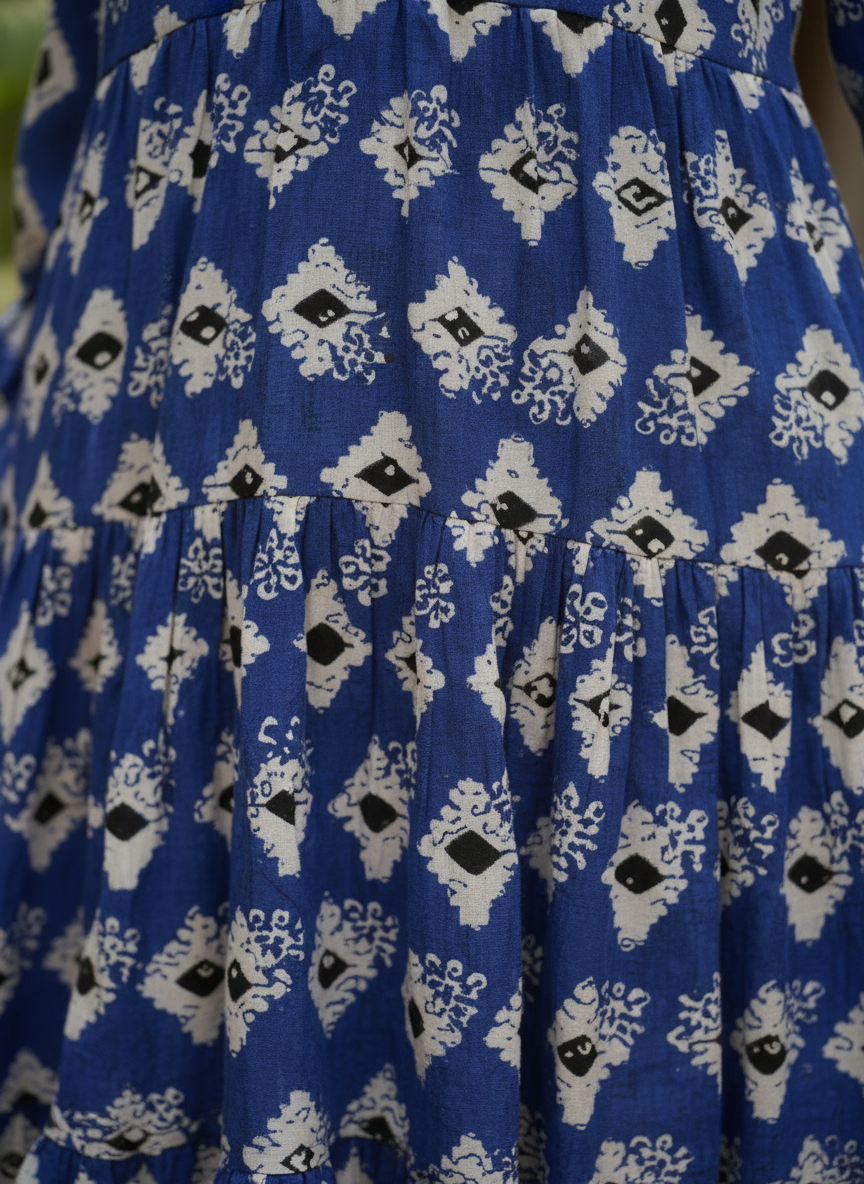 Royal Blue Diamond Batik Fit & Flare