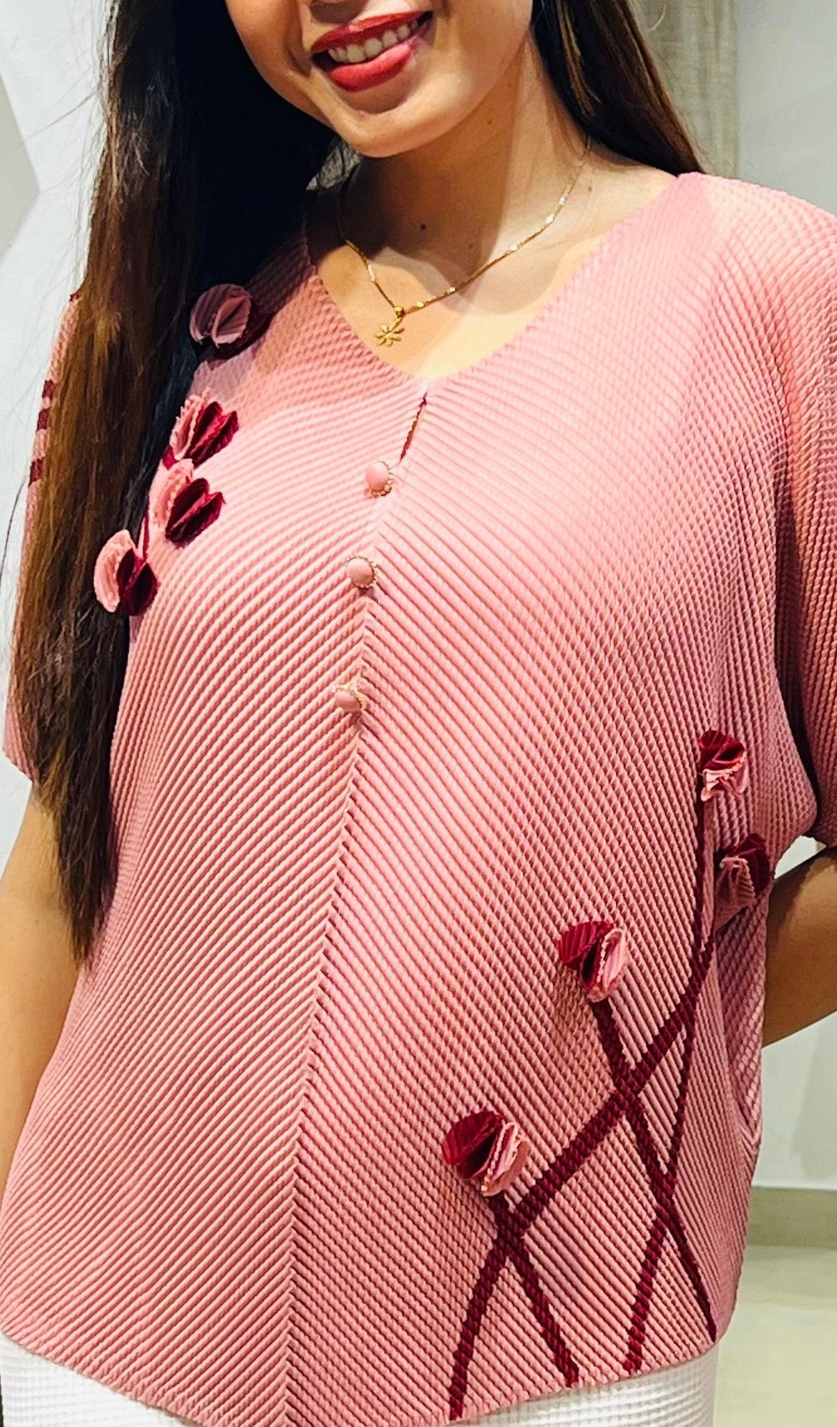 Floral Textured Pleated Blouse