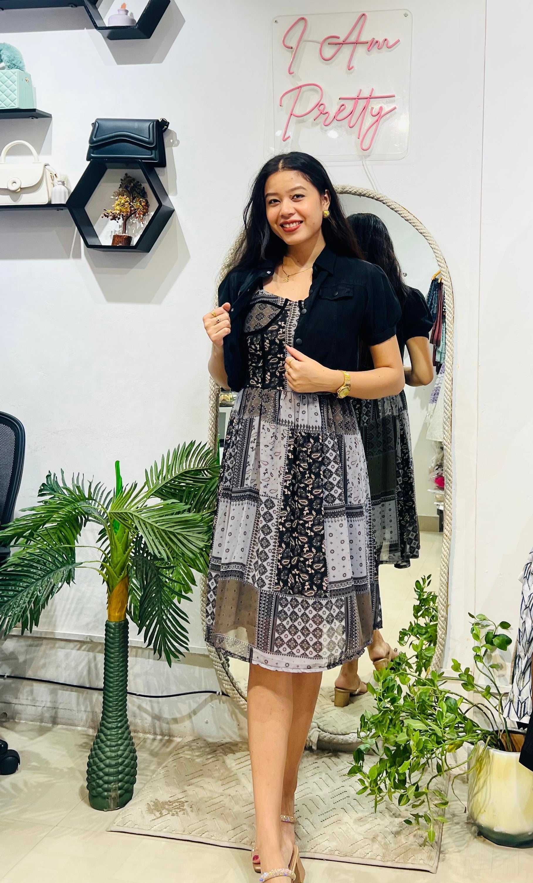 Boho Charm Patchwork Midi Dress