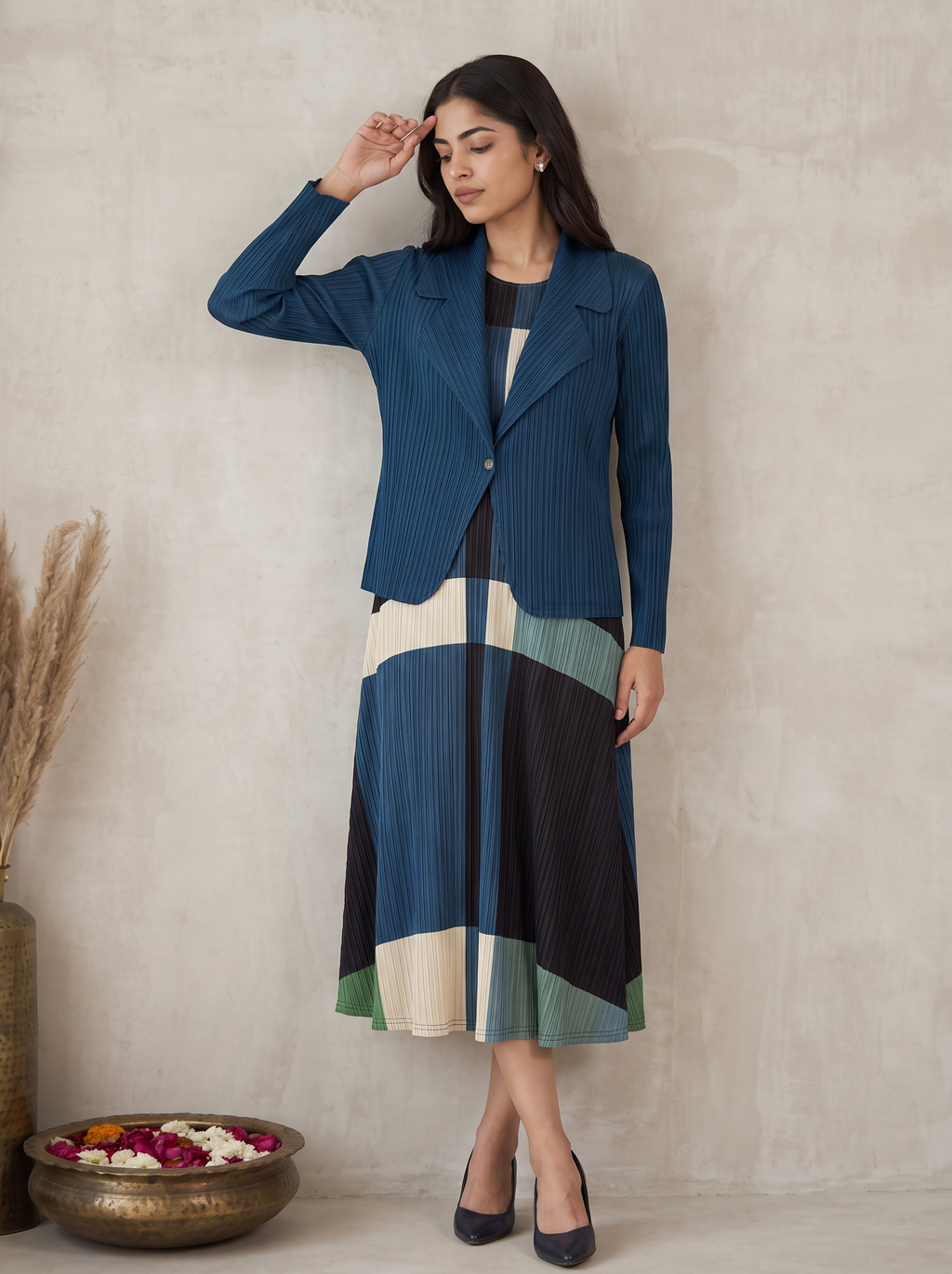 Classic Shrug Pleated Dress