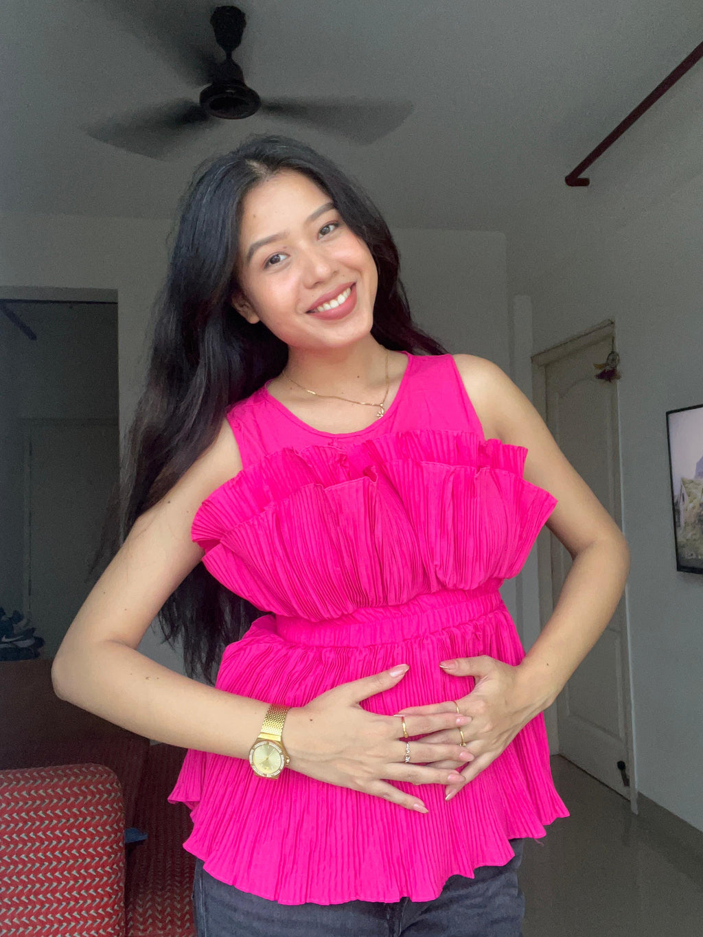 Blush Pleated Peplum Top