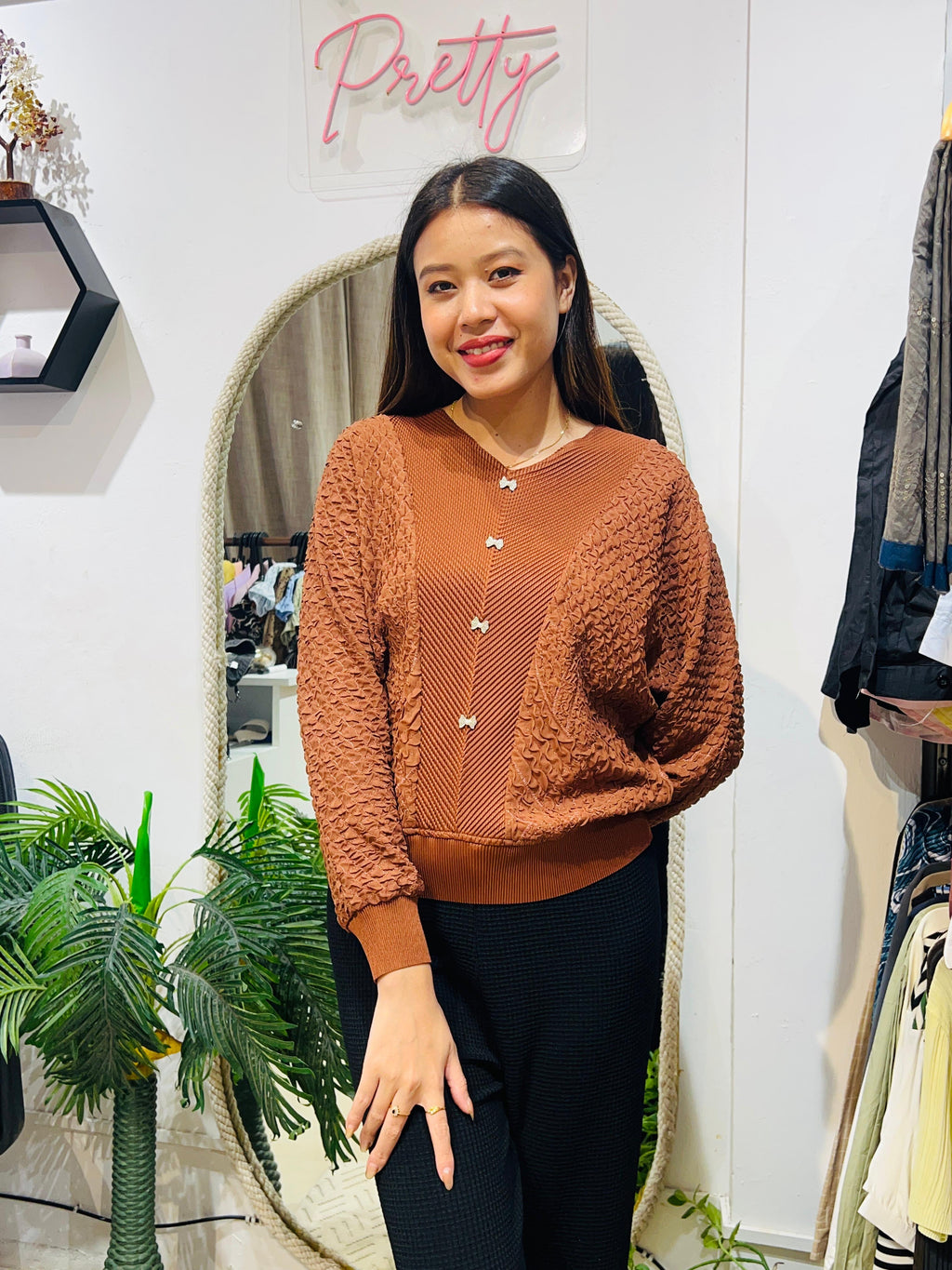 Luxe 3D Textured Long Sleeve Top