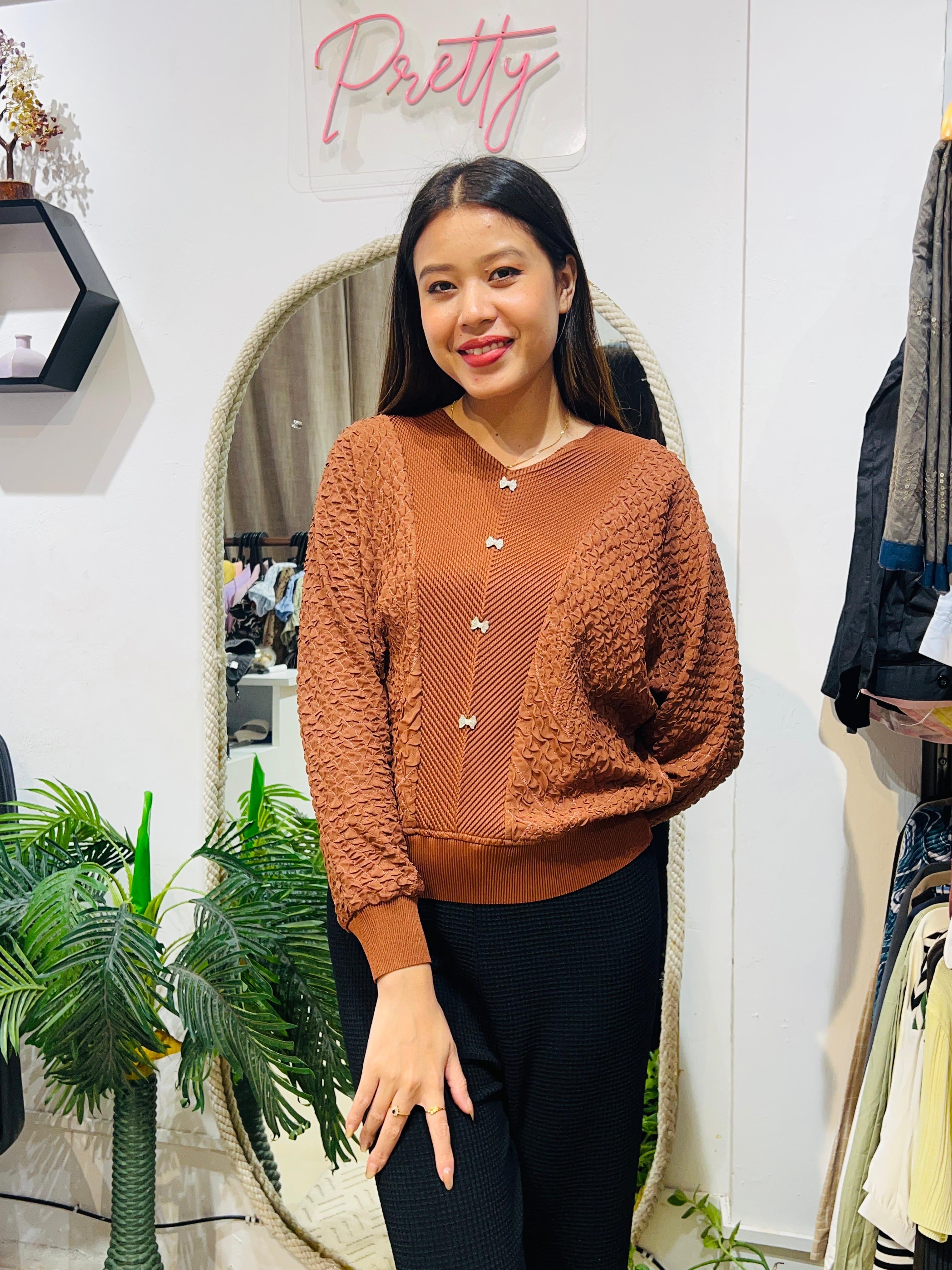 Luxe 3D Textured Long Sleeve Top