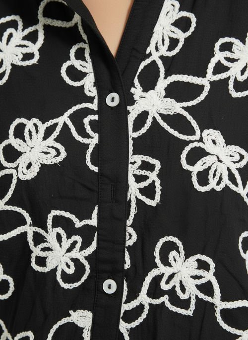Black Embroidered Button-Down
