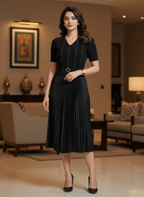 Serene Black Pleated Dress