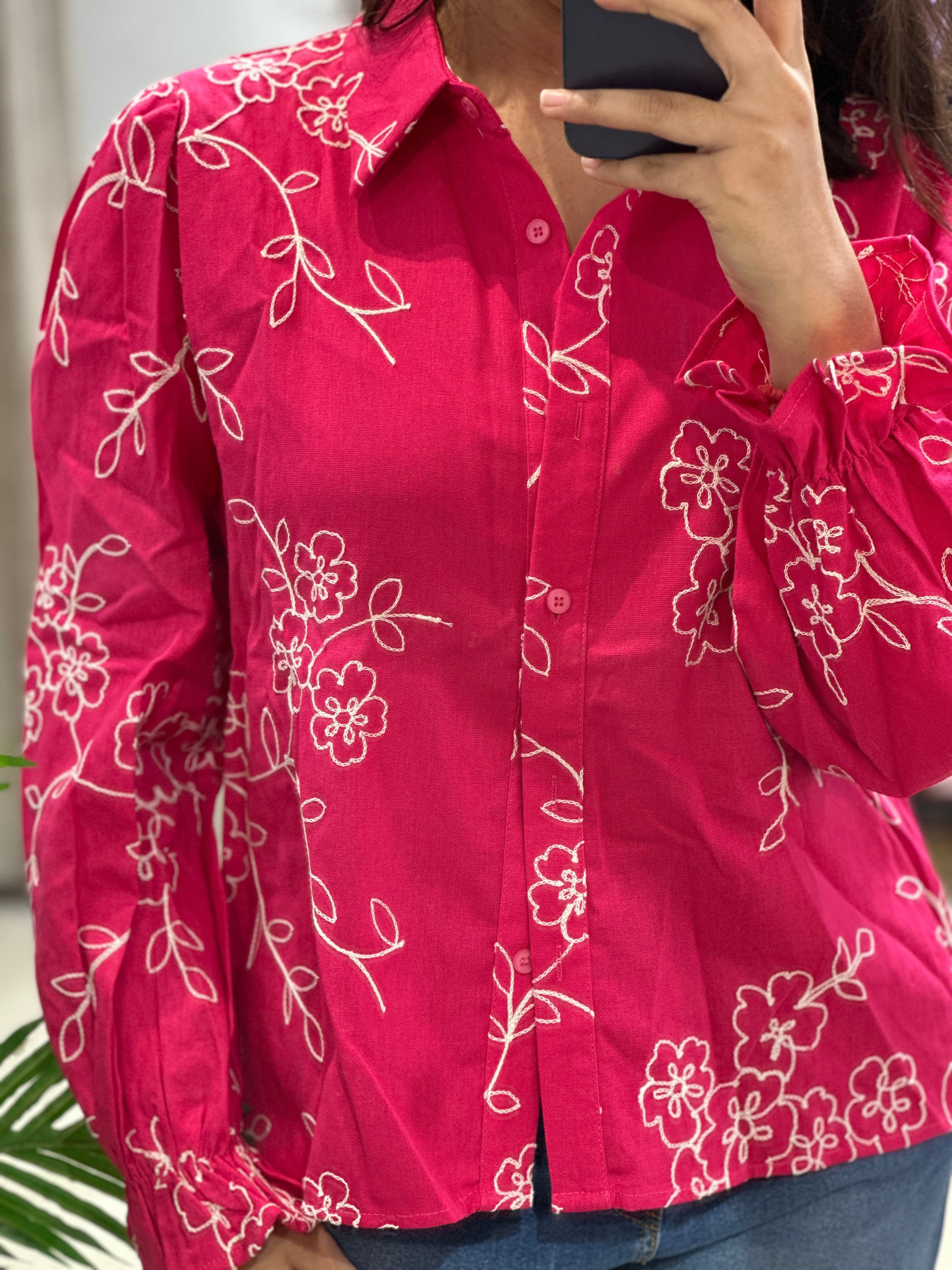 Linen Khadi Shirt- Hot Pink