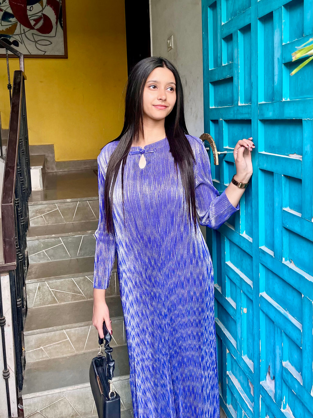 Tia Metallic Dress- Violet