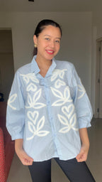 Ice Blue Textured Appliqué Shirt