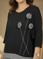 The Floral Appliqué Pleated Blouse
