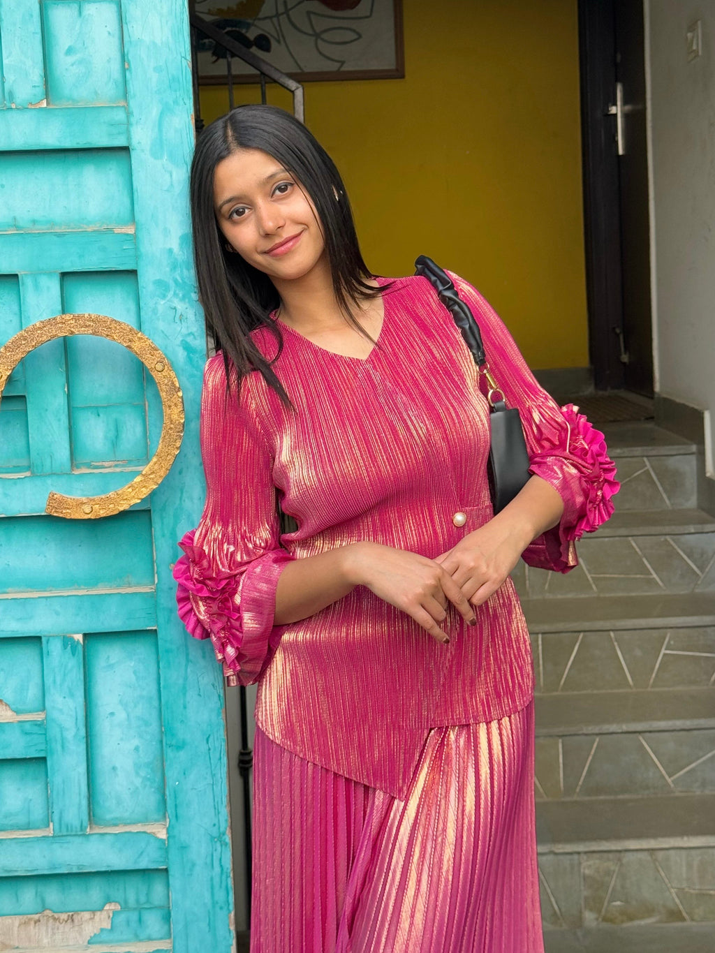 Irene Metallic Co-ord Set- Pink