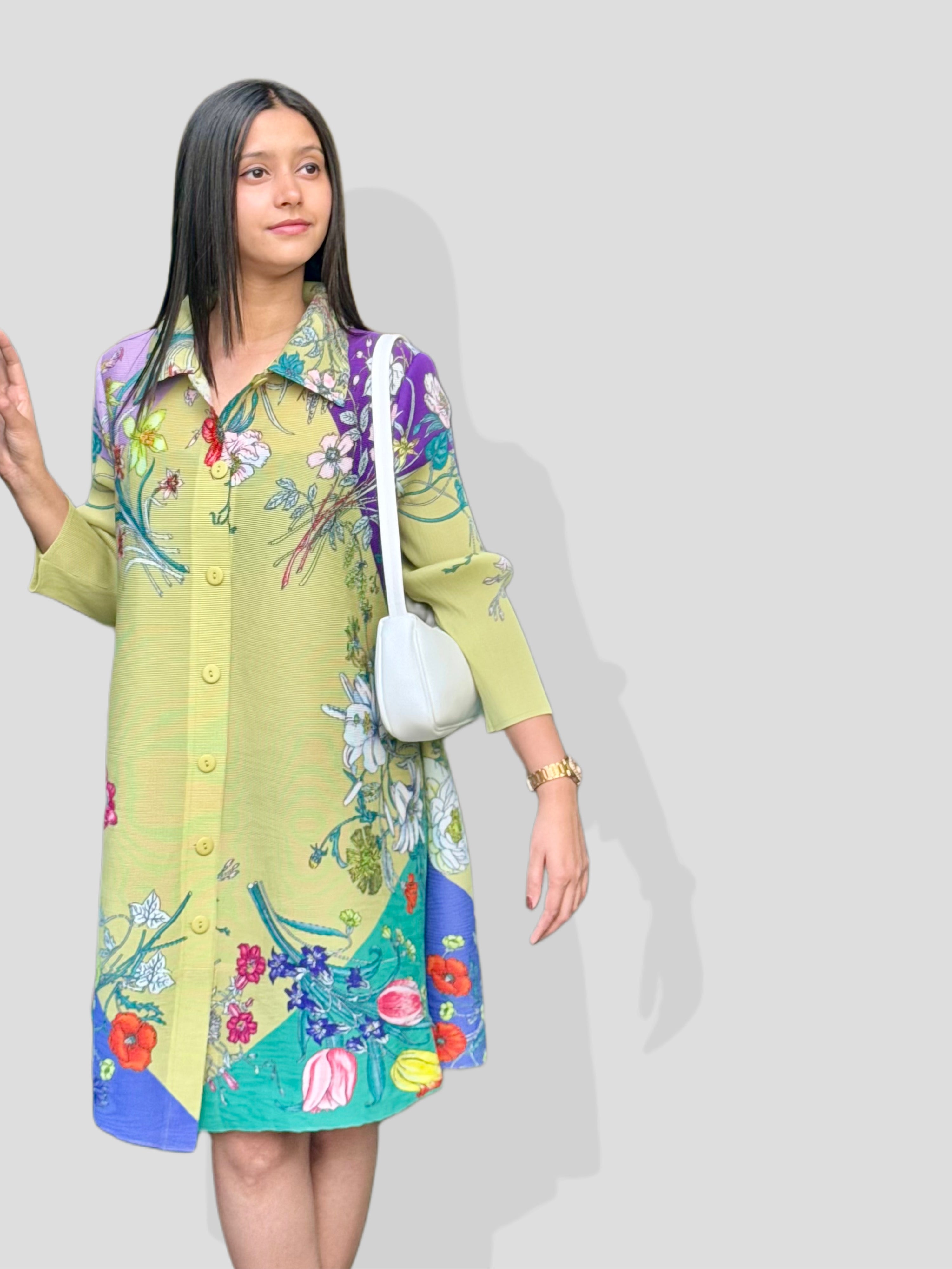 Ria Floral Dress/ Long Top- Green