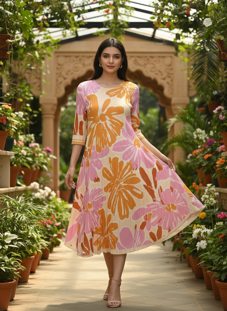 Summer Flora Pleated Dress