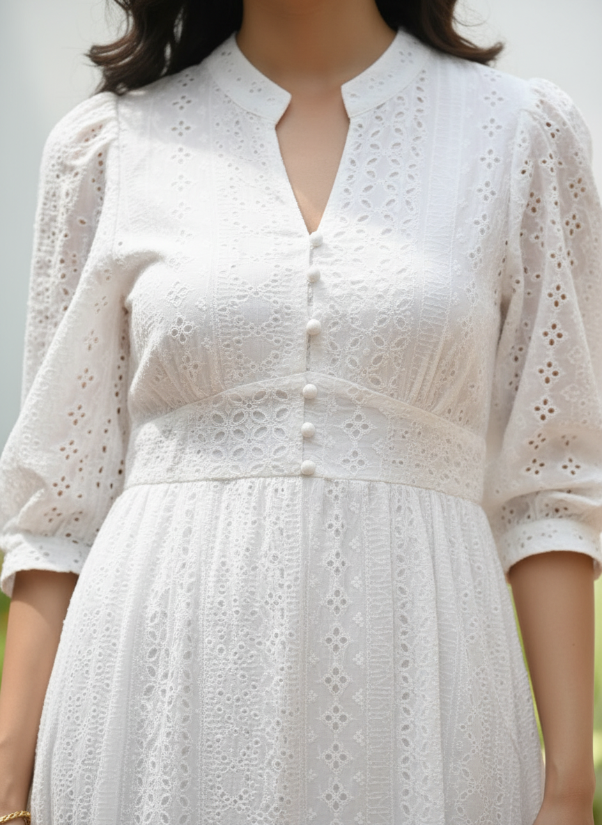 White Lace Eyelet Midi Dress