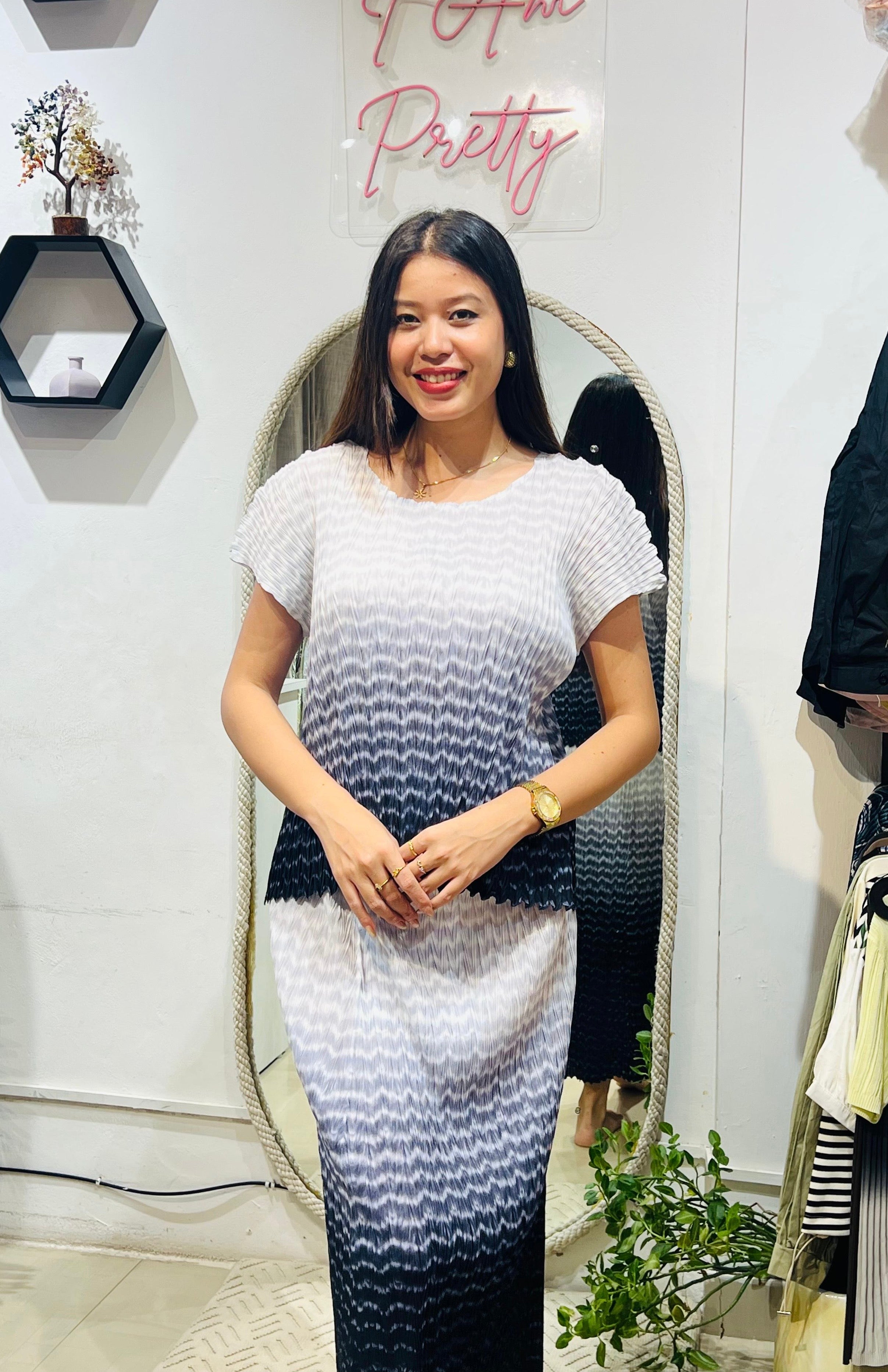 The Midnight Mist Ombre Pleated Set