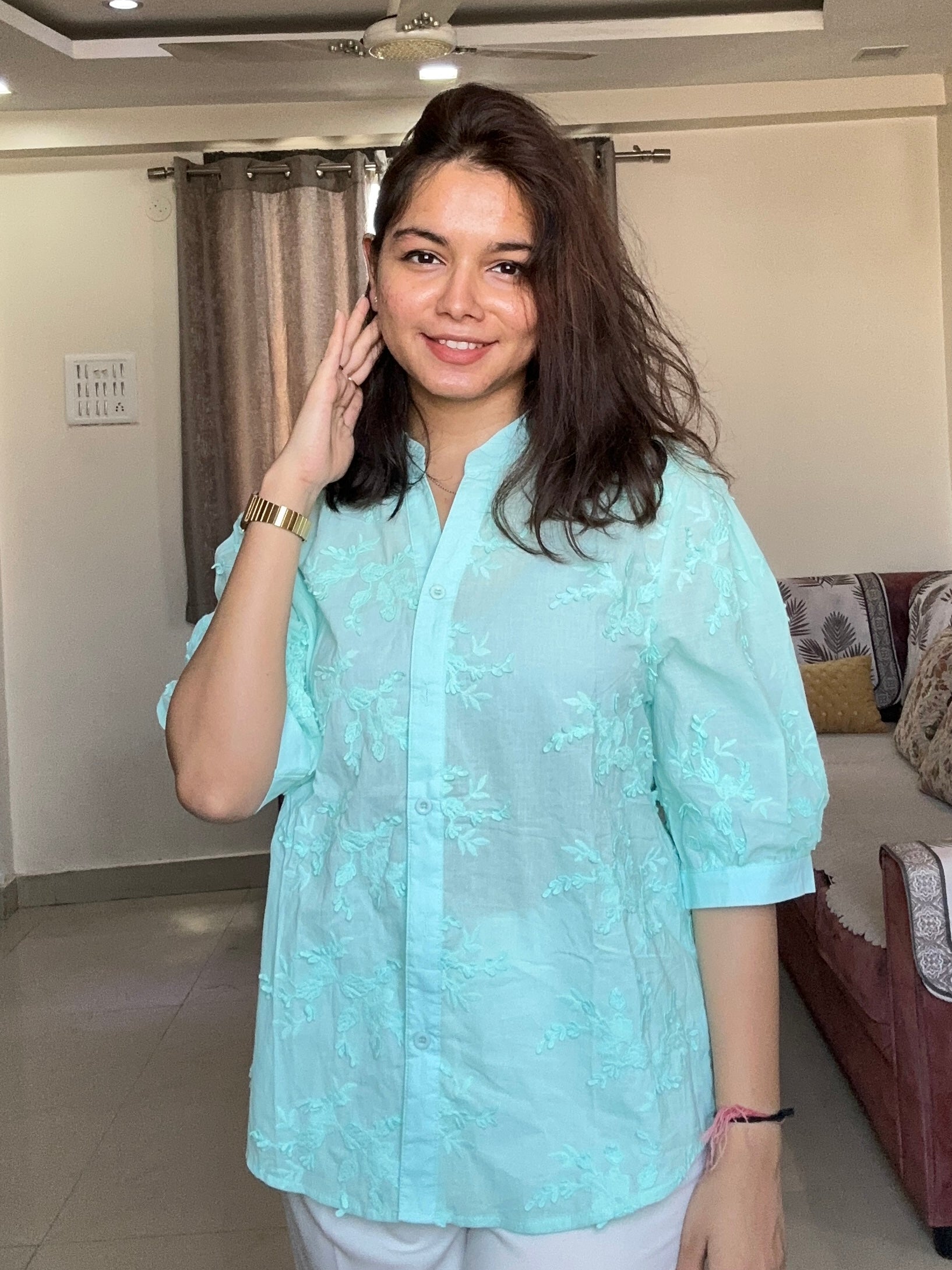 Aqua Bloom Mulmul Shirt