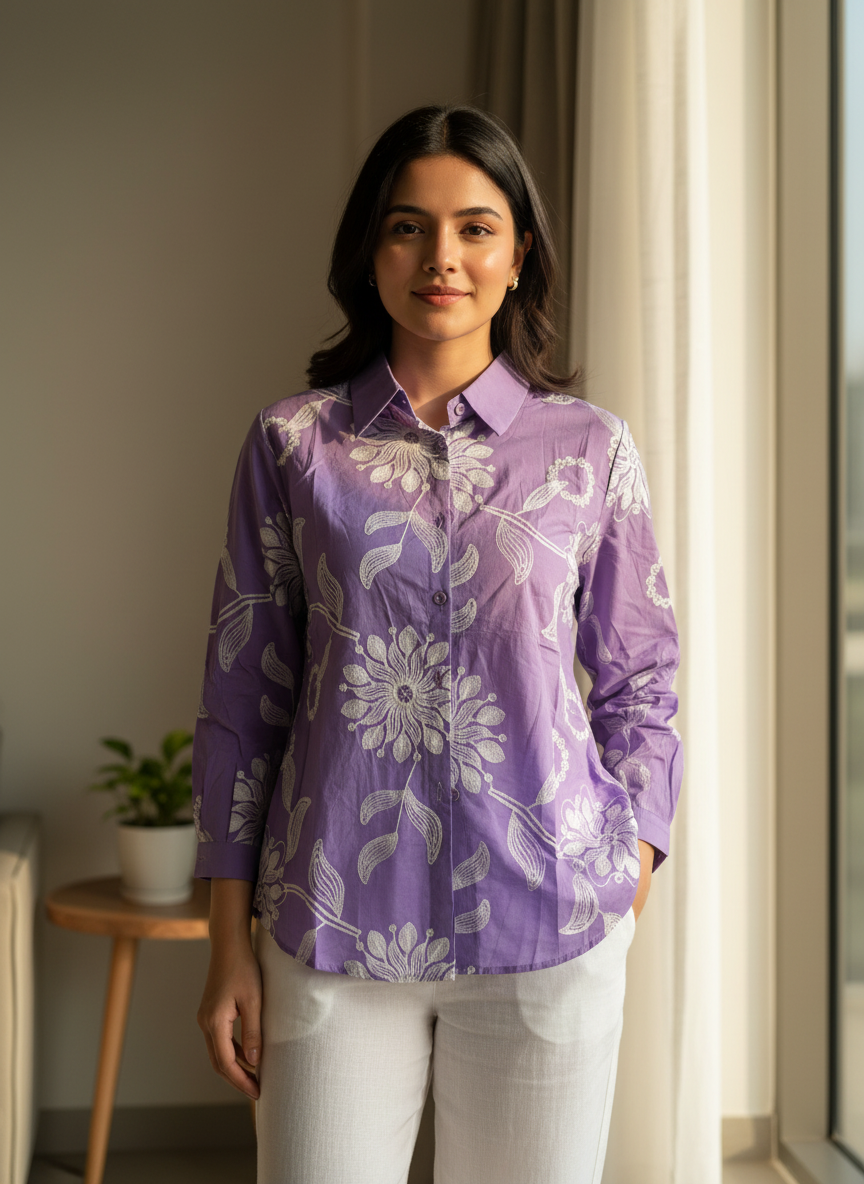 The Lavender Bloom Embroidered Cotton Shirt