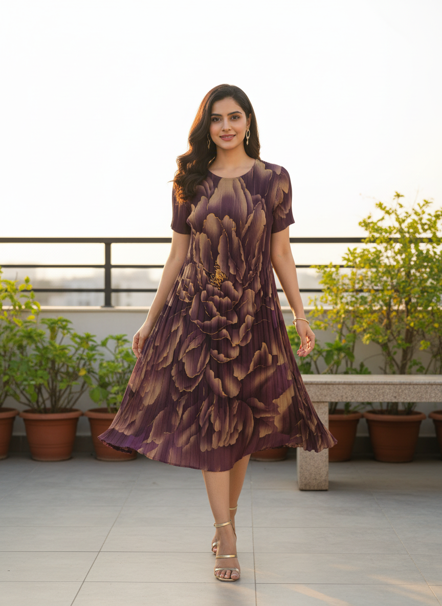 Sia Pleated Midi Dress