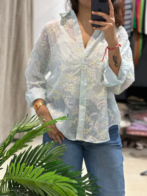 Ana Organza Shirt- blue