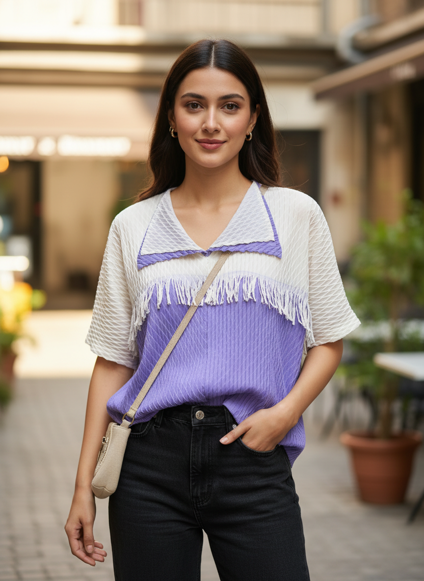 Contrast Textured Top
