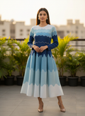 Blue Ripple Pleated Midi Dress