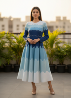 Blue Ripple Pleated Midi Dress