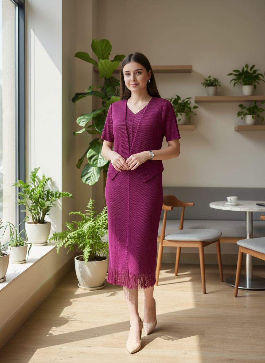 Magenta Muse Chevron Pleated Midi