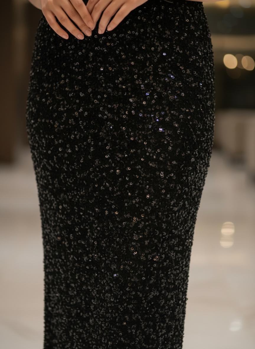 Stellar Noir Sleeveless Sequin Maxi