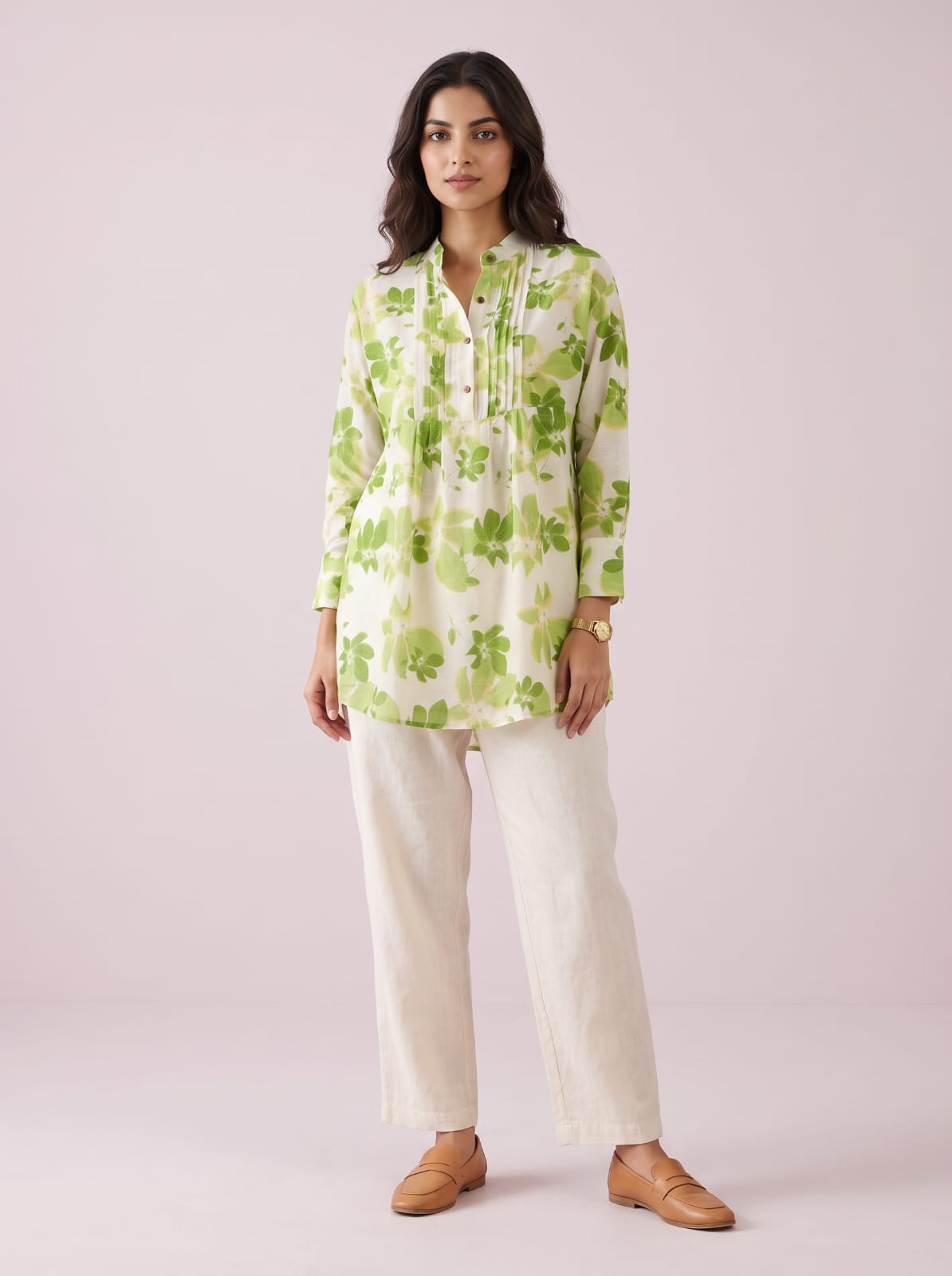Mandarin Collar A-Line Tunic shirt