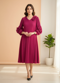The Rosette Pleated Midi in Deep Fuschia
