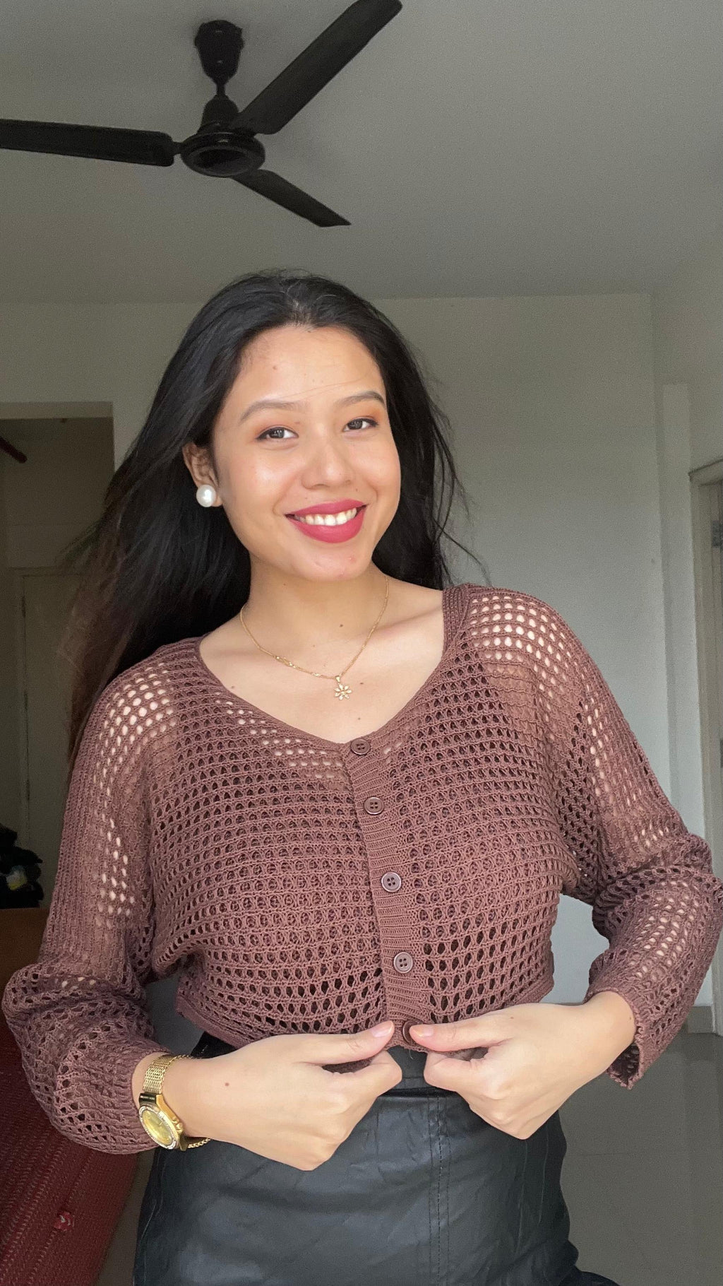 AURA Crochet Buttoned Cardigan