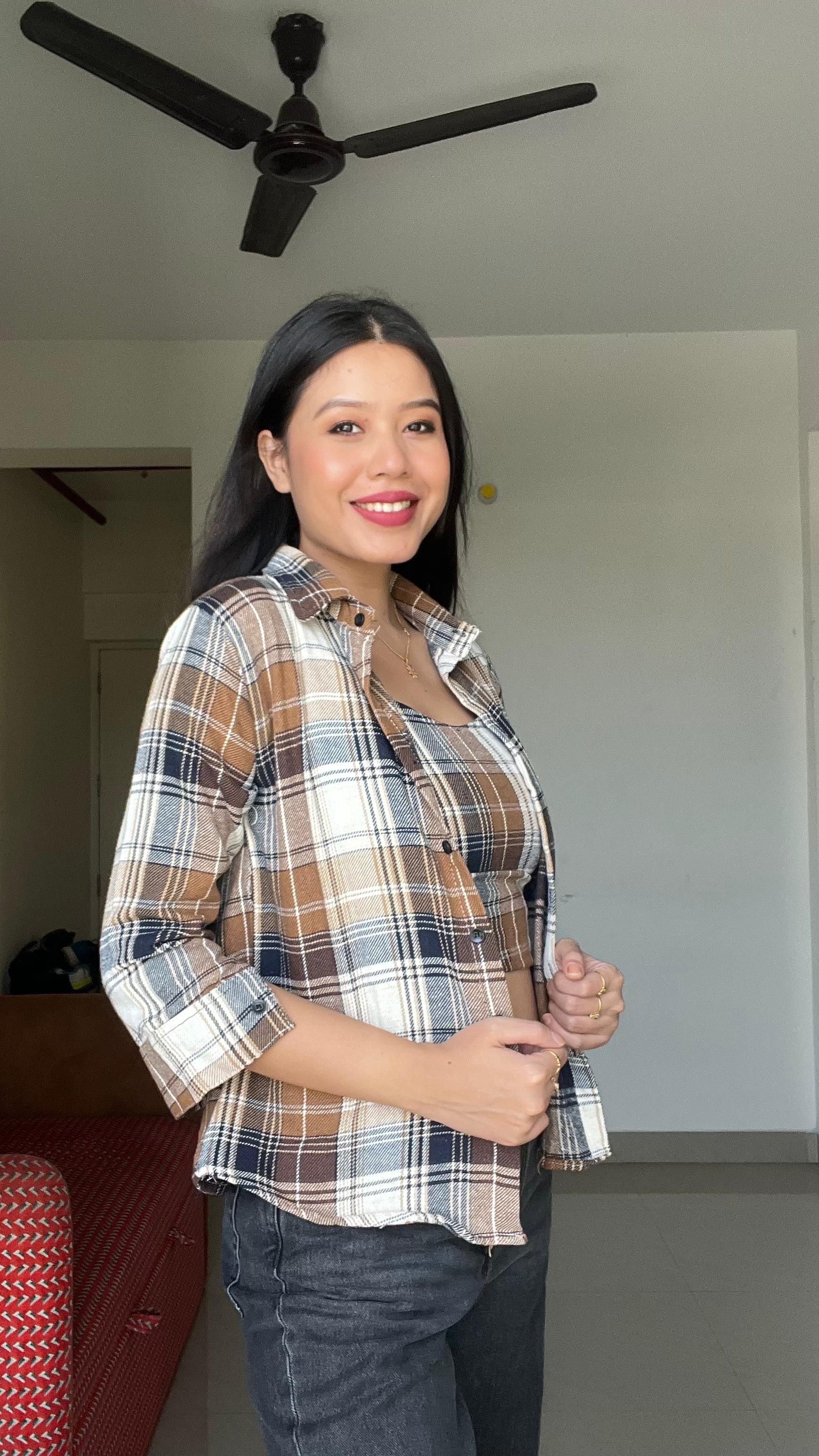 Brown Plaid 2-Piece Top