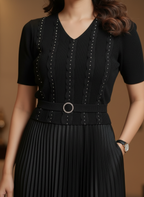 Serene Black Pleated Dress