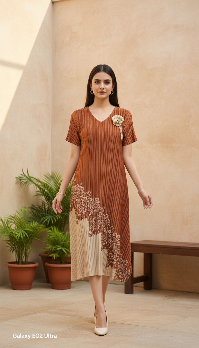 Oviya Pleated Midi Dress