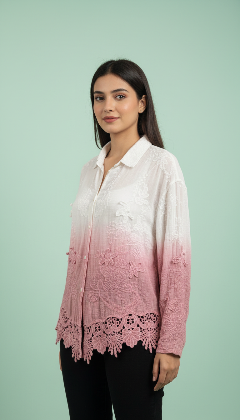 Aurora Ombré Lace-Hem Blouse