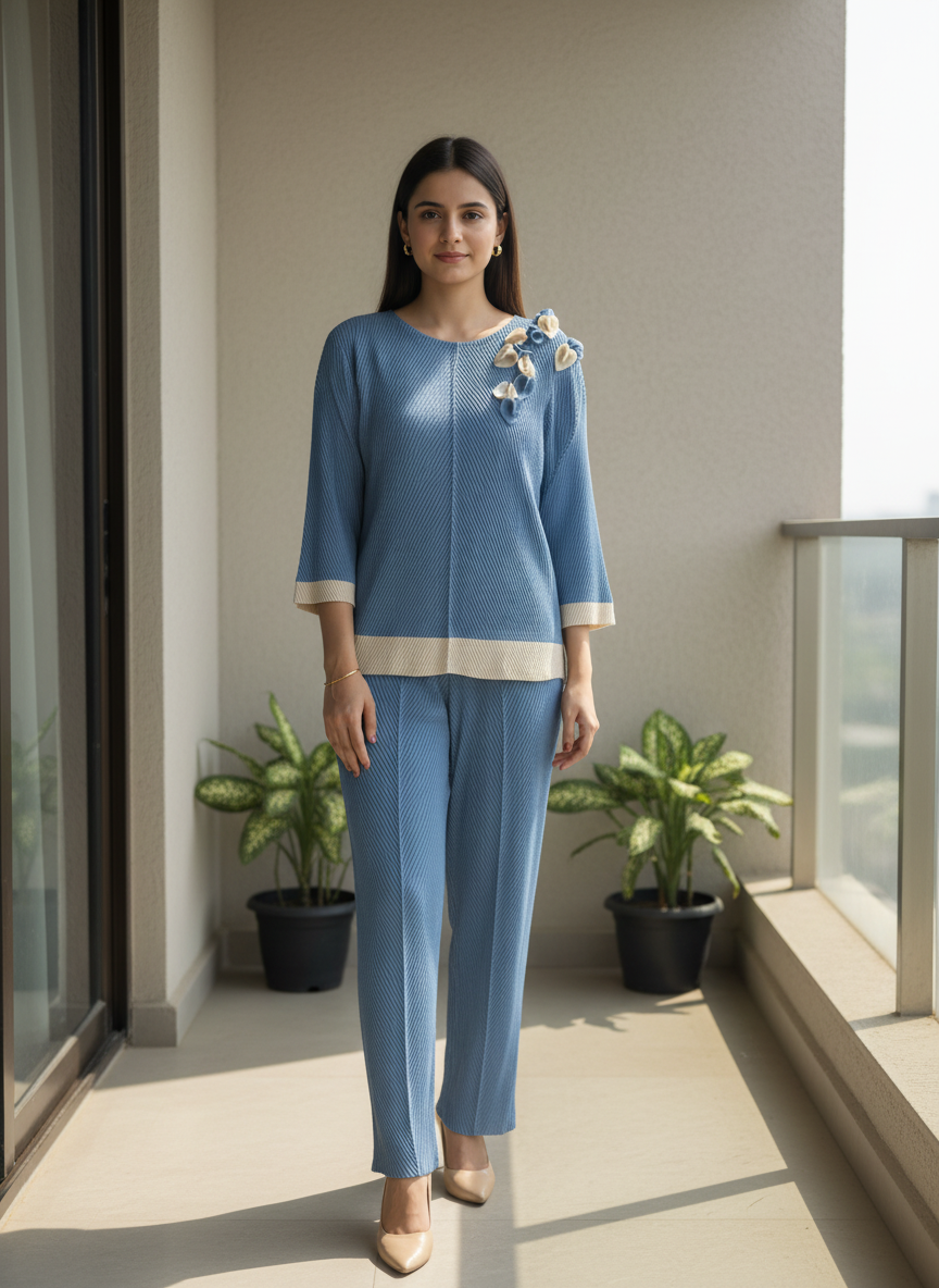 Azure Petal Pleated Co-ord Set