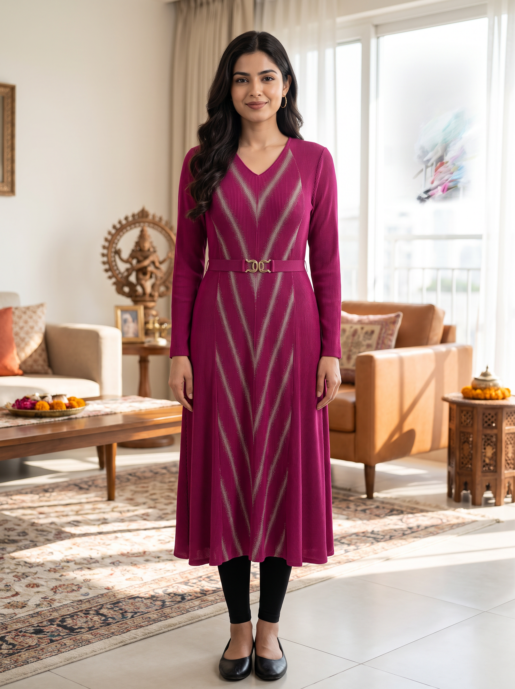 Ember Glow Ombré Pleated Midi