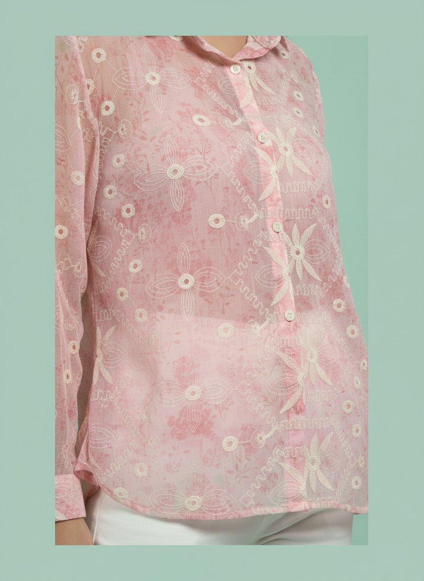 Pastel Sheer Button-Down