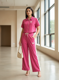 Magenta Rush: Sporty Zip-Up Crop & Wide-Leg Co-ord