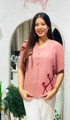 Floral Textured Pleated Blouse