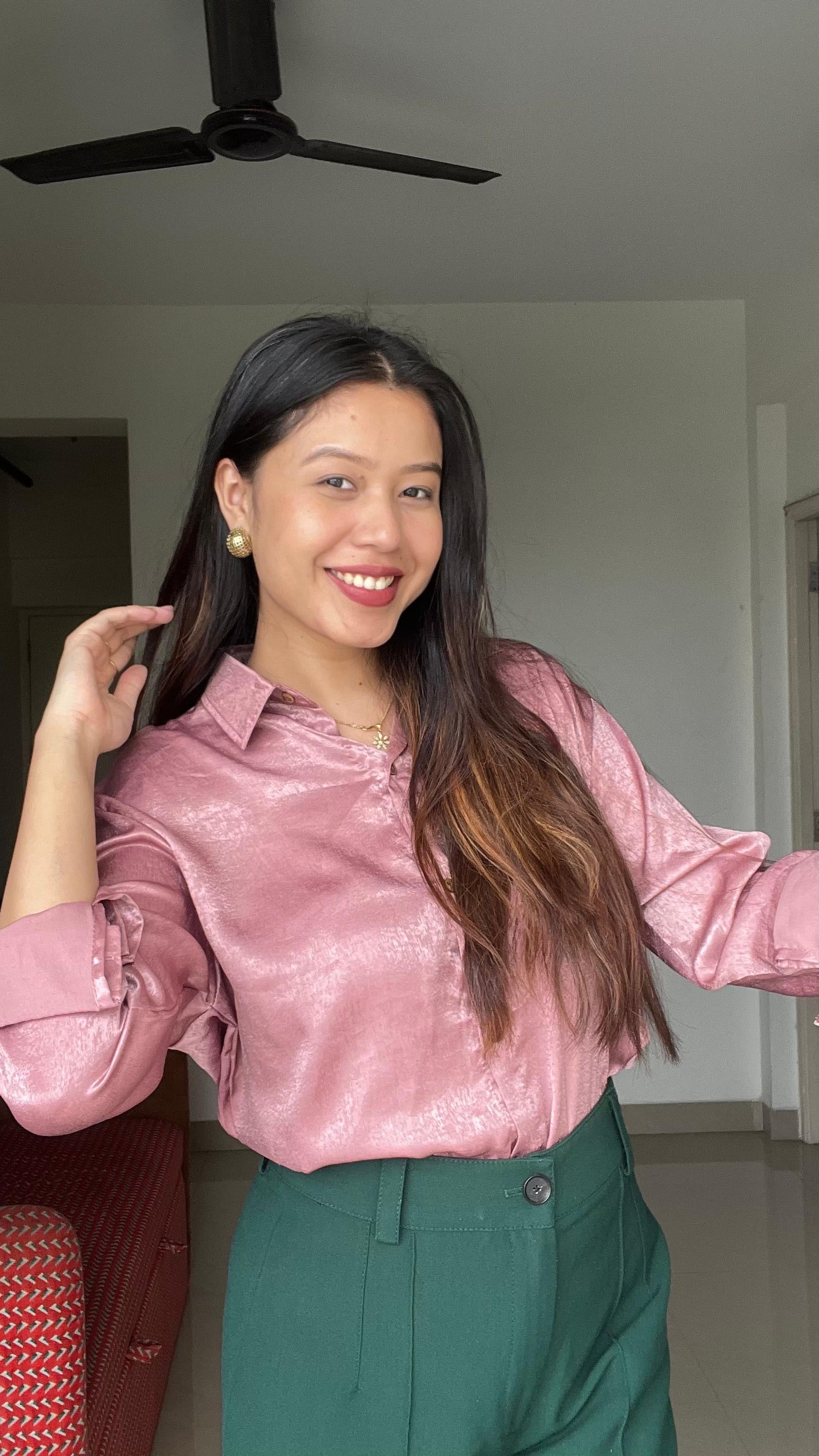 Midnight Azure Satin Abstract Blouse