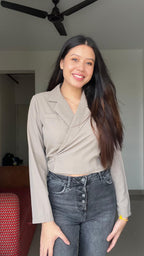 Chic Wrap-Style Blazer Crop Top