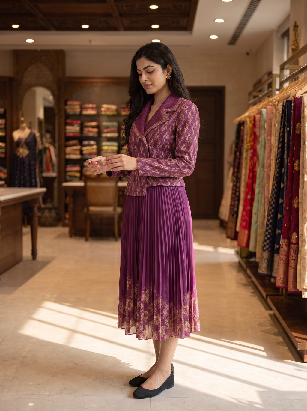The Aurora Pleated Midi Dress