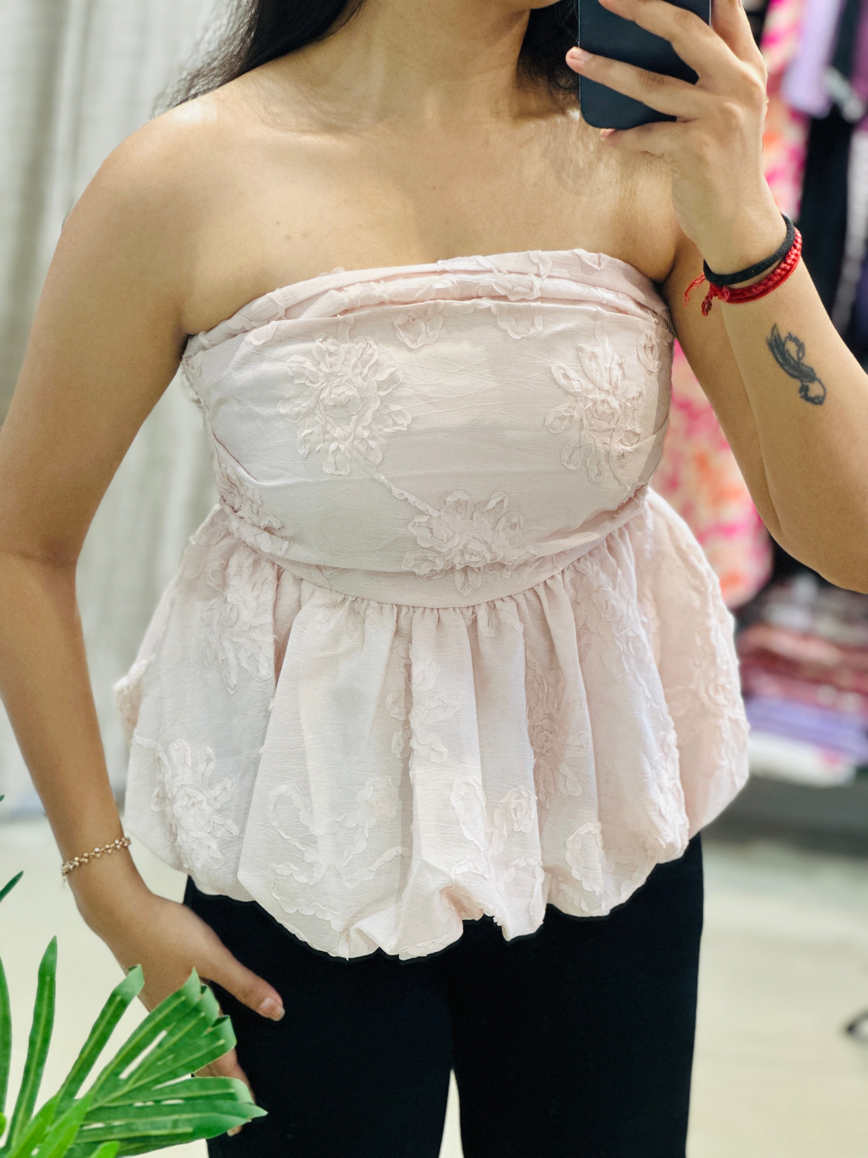 PRETTY PINK FLORAL TUBE TOP