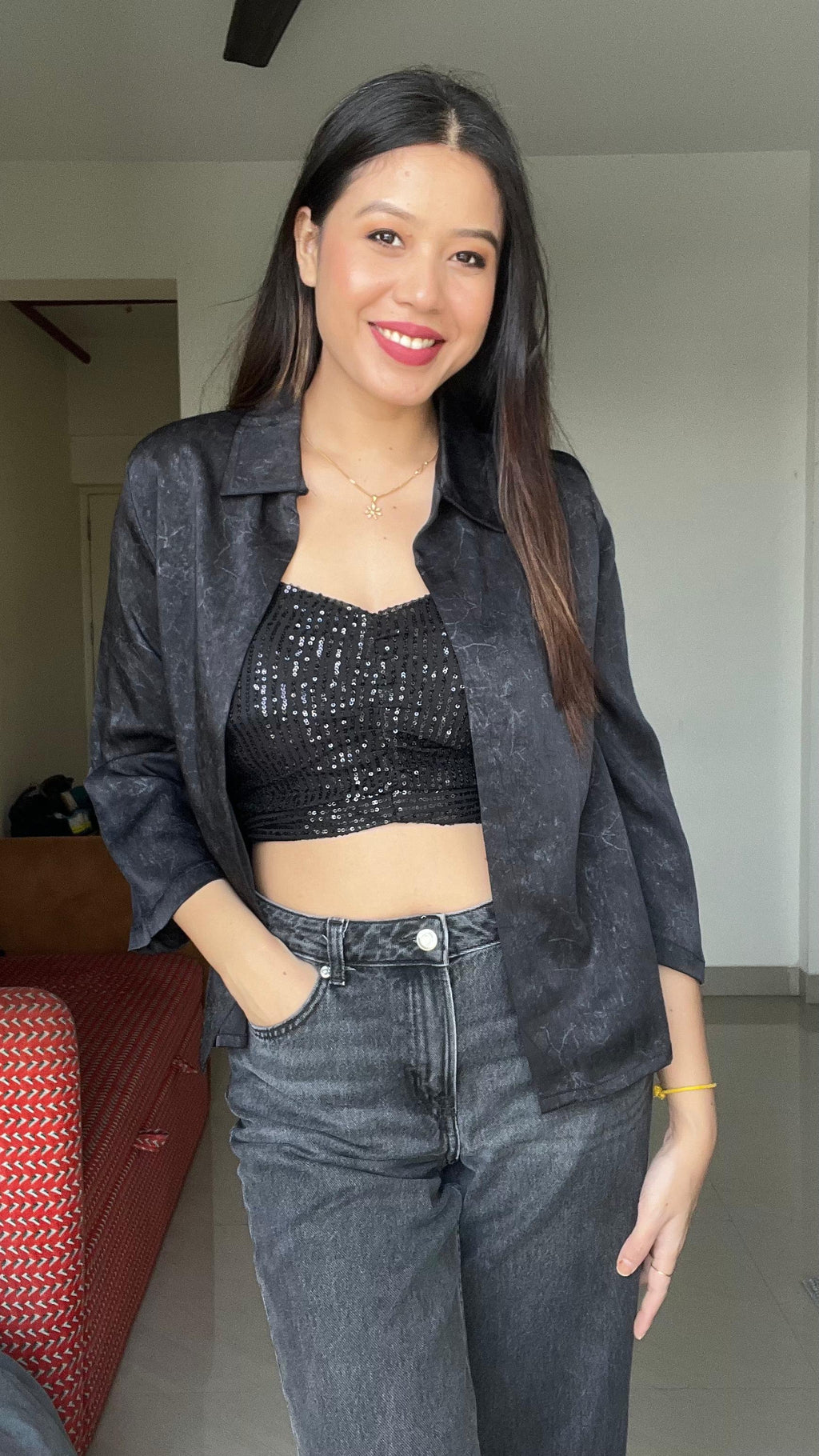 Midnight Marble Relaxed Fit Overshirt – Charred Black