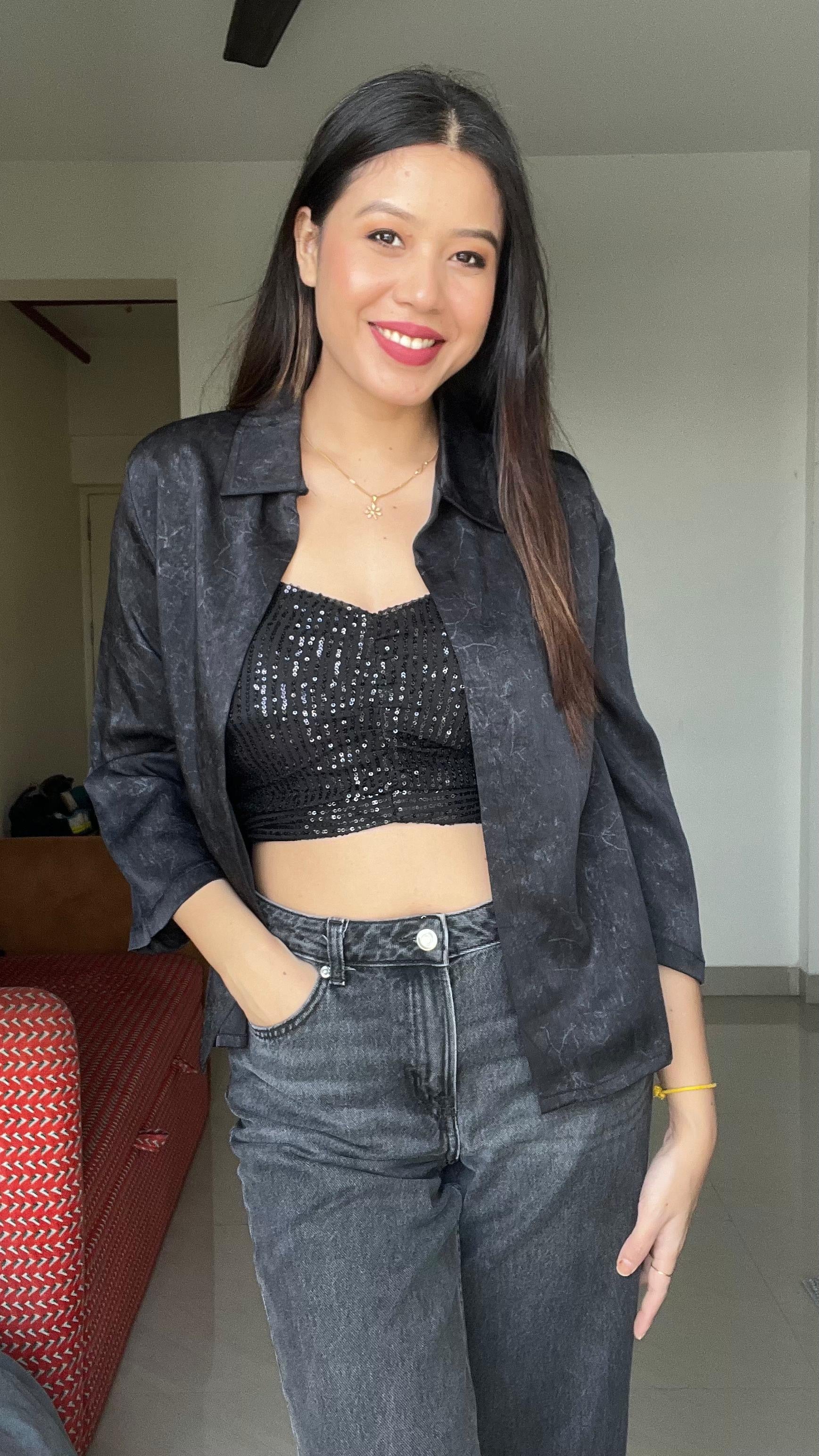 Midnight Marble Relaxed Fit Overshirt – Charred Black