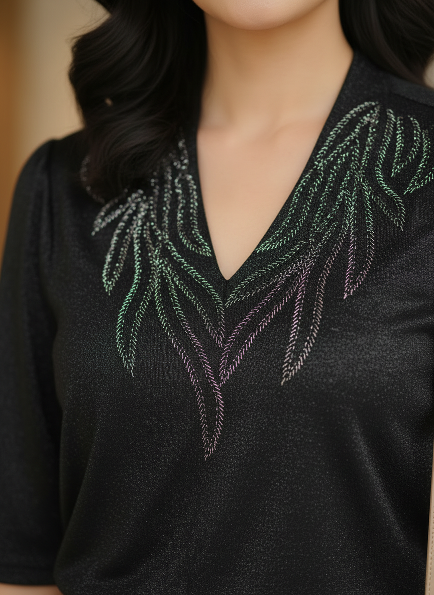 Celeste Shimmer V-Neck Top