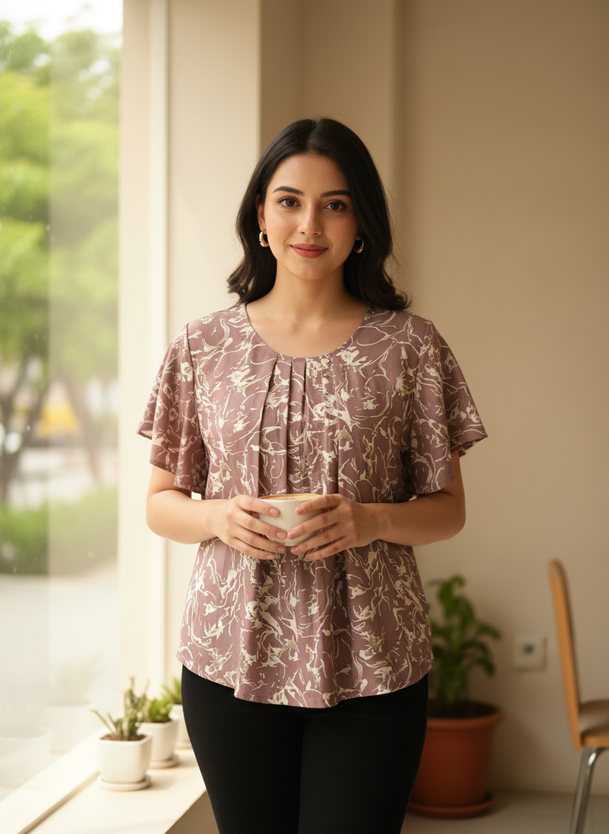 Dusty Rose Marble Print Top