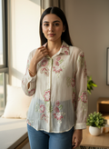 Blush Floral Appliqué Button-Down