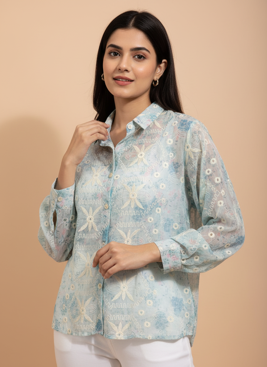 Pastel Sheer Button-Down