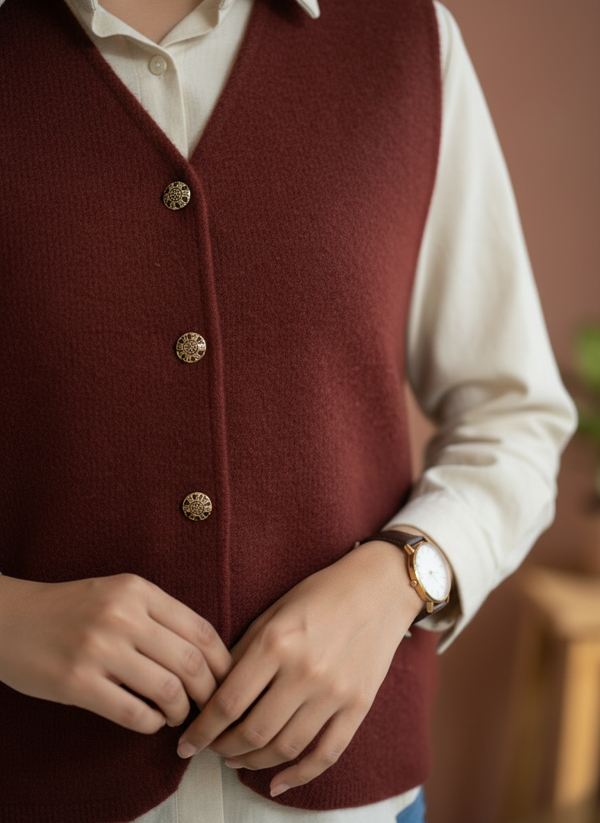 Autumn Ember Knit Vest with Ornate Buttons